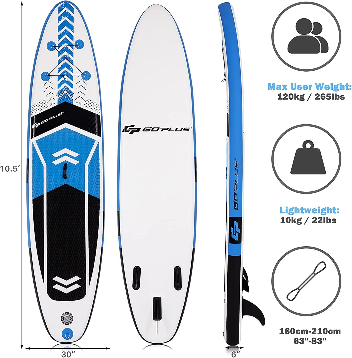 Goplus Inflatable Stand Up Paddle Board Package Includes Adjustable Travel Paddle Fin Pump Carry Backpack