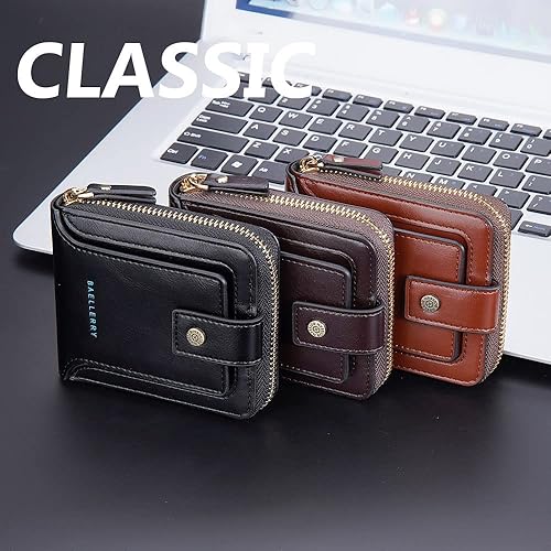 Miniatura 6 de SUMGOGO Bifold Wallet para hombre con cremallera pequeño billeteras cortas con bloqueo de RFID tarjetero para monedas monedero bolsillo de cuero