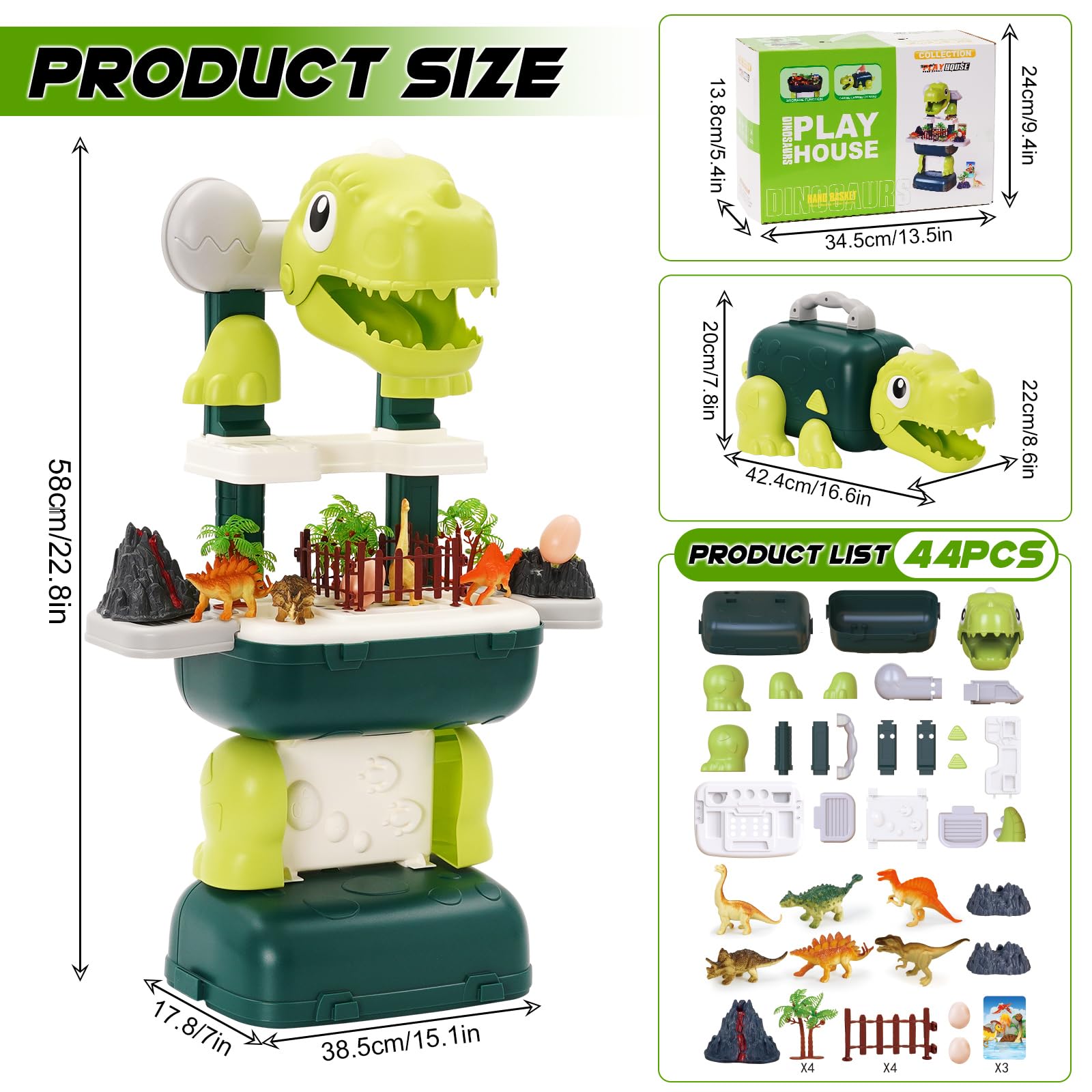 dinosauri per bambini - 22 pezzi: Set Completo di Dinosauri Realistici con Vulcano, Uova di Dinosauro e Scatola Portaoggetti. Regalo per 3-8 anni