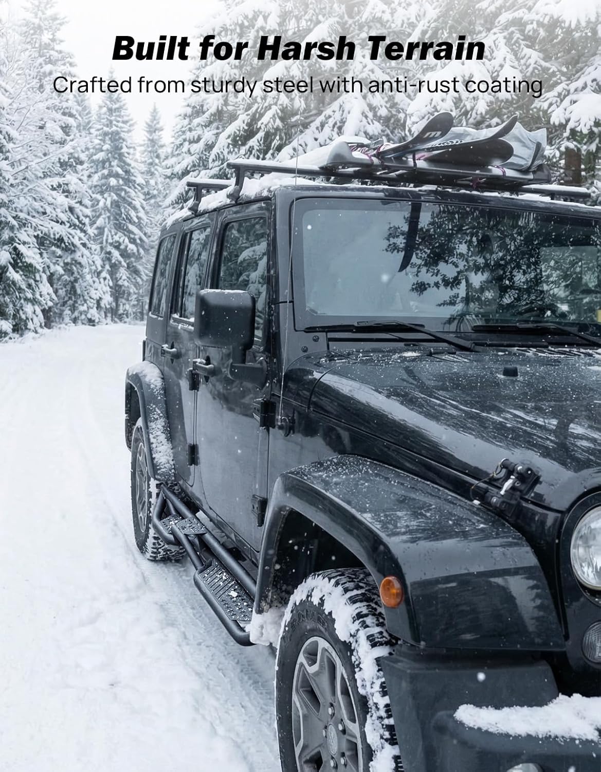 JOYTUTUS Running Boards Side Steps for Wrangler JK 4 Door 2007-2018 | 550LB Capacity | OEM Fit | Black Wrinkle Finish Textured Anti-Slip Dual Tier Steps Nerf Bars