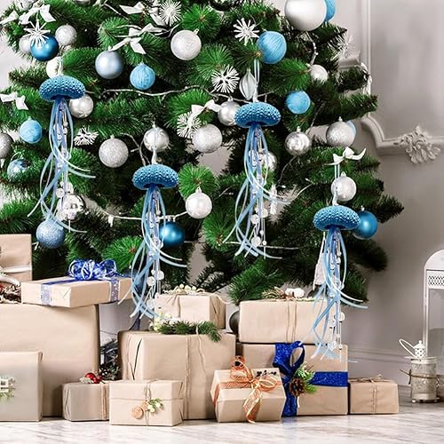 Miniatura 6 de 8 piezas de adorno de Navidad de medusa de erizo de mar, adornos de Navidad con temática de mar a granel con cristal y cinta para árbol de Navidad