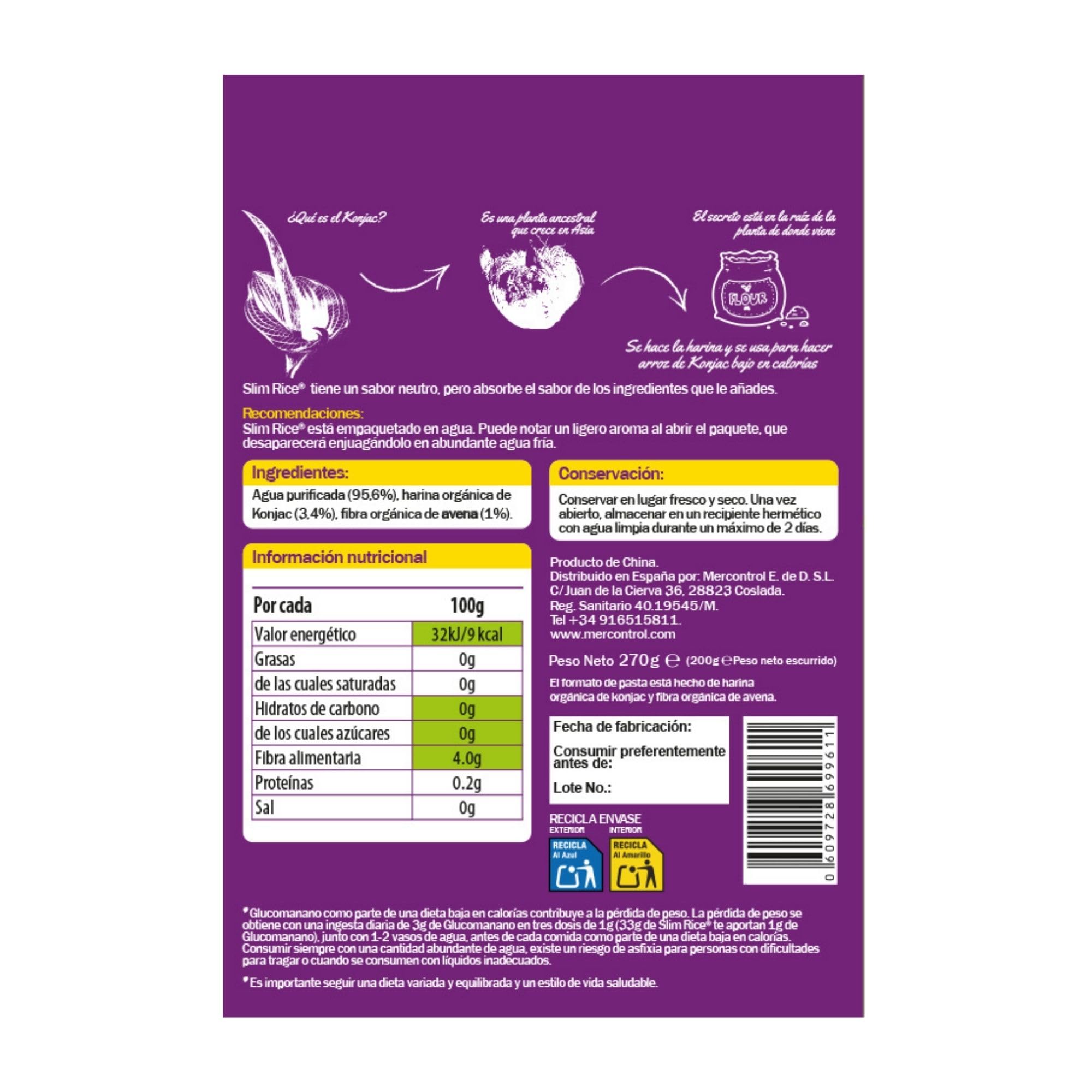 Slim Pasta - Arroz de Konjac - 270 g - Sin Calorías ni Carbohidratos - Ideal para Dietas Keto y Low Carb - Apto para Veganos - Elaborado con Agua Purificada, Fibra de Avena y Harina de Konjac — view 3