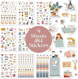BIROYAL Daily Planners Rest is Self-Care Planner Sticker Pack - 9 Sheets / 480+ Stickers - Relaxation Themed Illustrations for Mental Health & Wellness - Journaling, Scrapbooking, Planning
