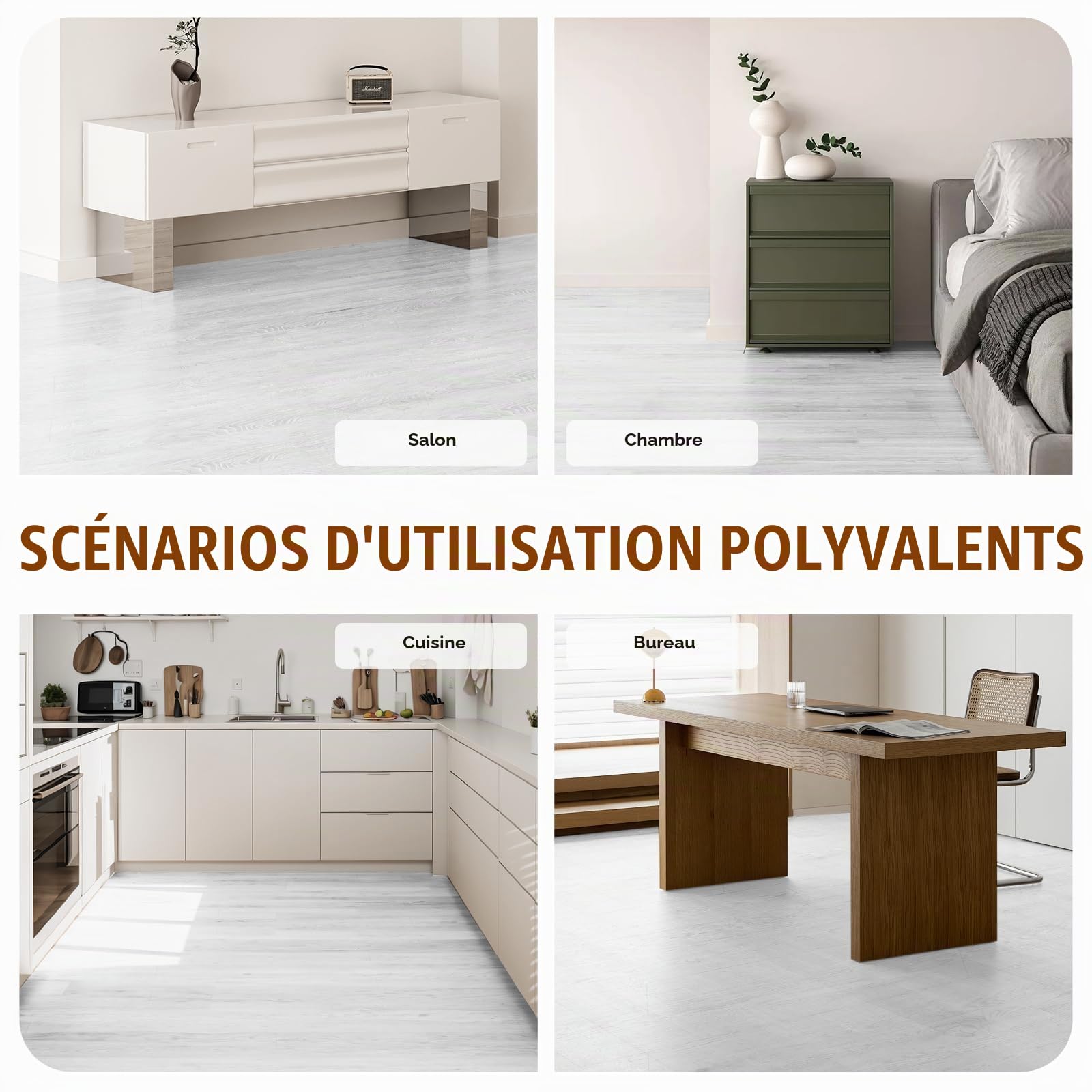 VEVOR Revêtement de sol en vinyle auto-adhésif 9900 mm x 600 mm, dalle de sol DIY en bois gris clair, 1,5 mm d'épaisseur à décoller et à coller, pour cuisine, salle à manger, chambre et salle de bain