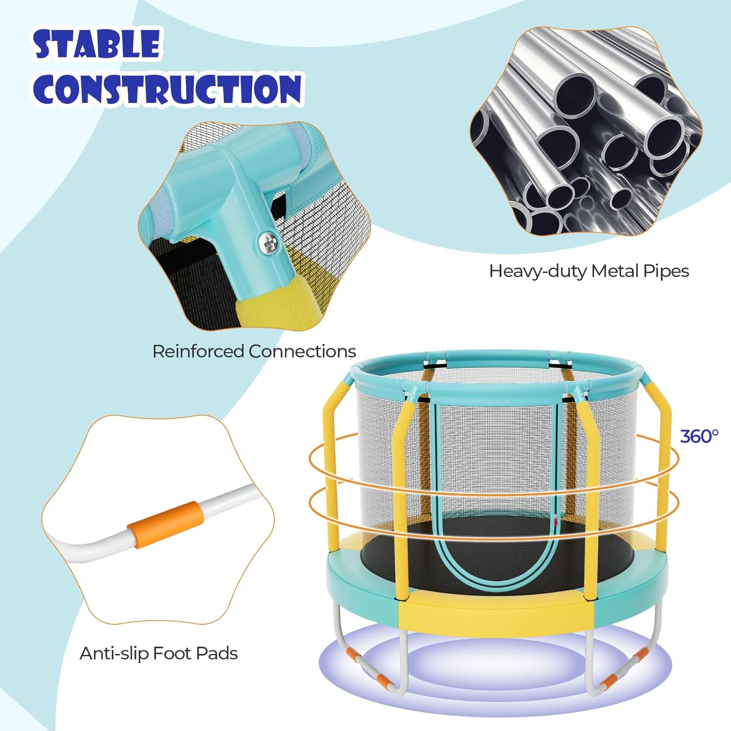 GYMAX Trampoline for Kids, 48” Toddler Trampoline with Enclosure Net, Non-Slip Handrail & Anti-Slip Foot Pads, Mini Kids Trampoline for Indoor/Outdoor, Backyard, Birthday Gift for Boys Girls