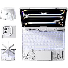 for iPad Pro 13 Inch Case with Keyboard, 360+180 Swivel Clear Case, iPad Pro 13 Keyboard M5 2025/M4 2024 with LCD Power Display, Pencil Holder, 7-Color Backlit, Multi-Touch Trackpad, Clear White