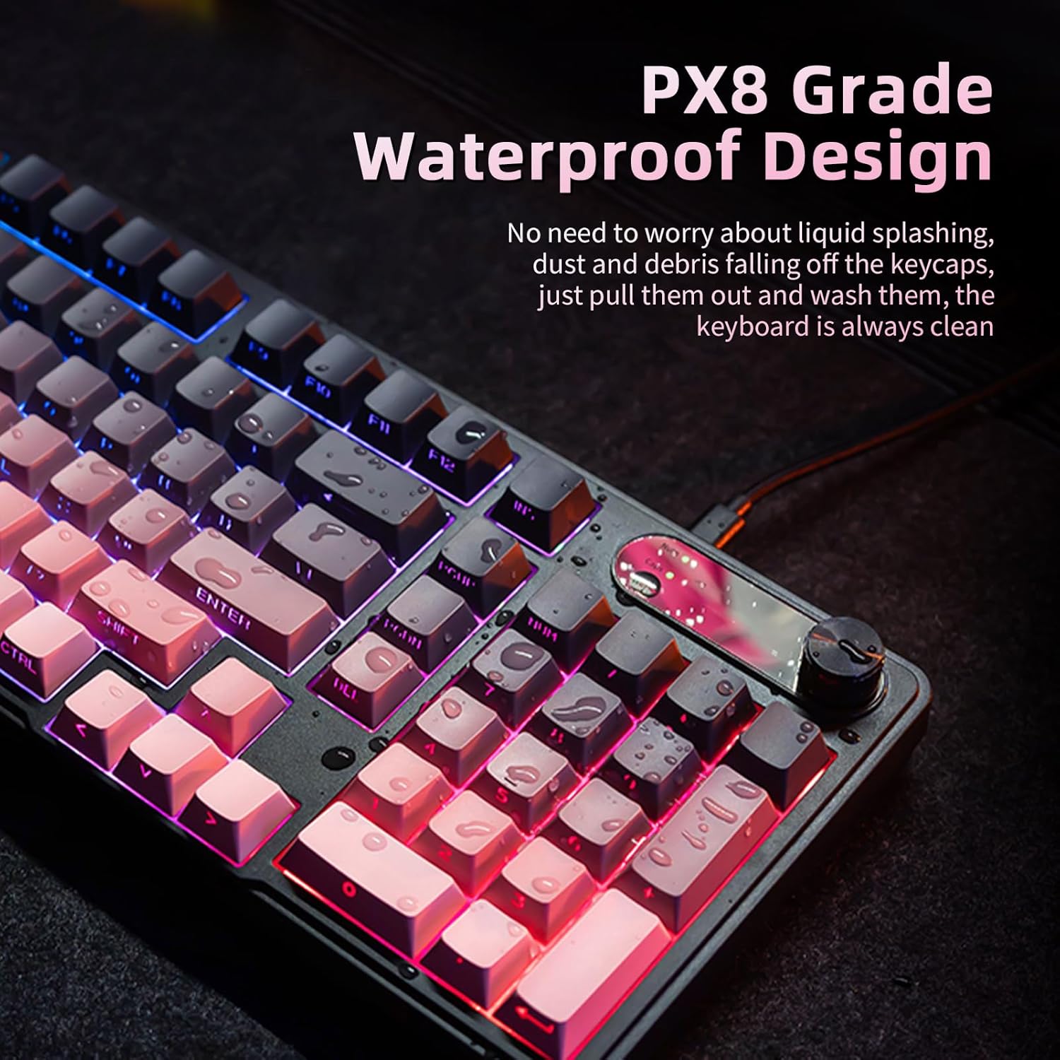 Smliekate Gaming Membrane Keyboard, 95% RGB Backlight Compact 98-Key Layout, Single Mode Key-Wire Separation, Membrane/All-Around Waterproof, Suitable for Office, Competitive Gaming (Black/Pink)