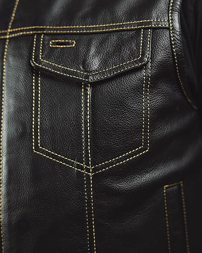 Miniatura 8 de First Mfg Co - The Cut - Chaleco de cuero para motociclista para hombre