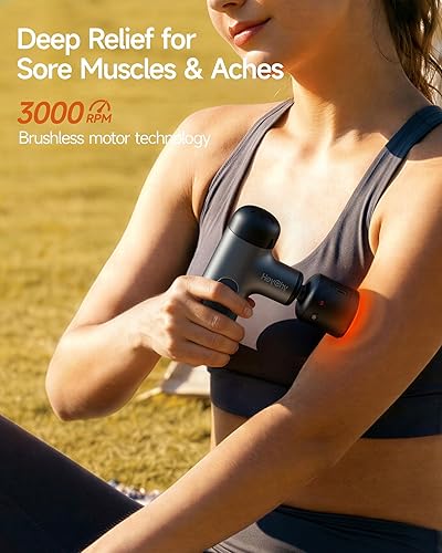 Vista 4 de Mini pistola de masaje con calor y frío, pistola de masaje de tejido profundo, masajeador muscular de percusión portátil con 4 cabezales de masaje