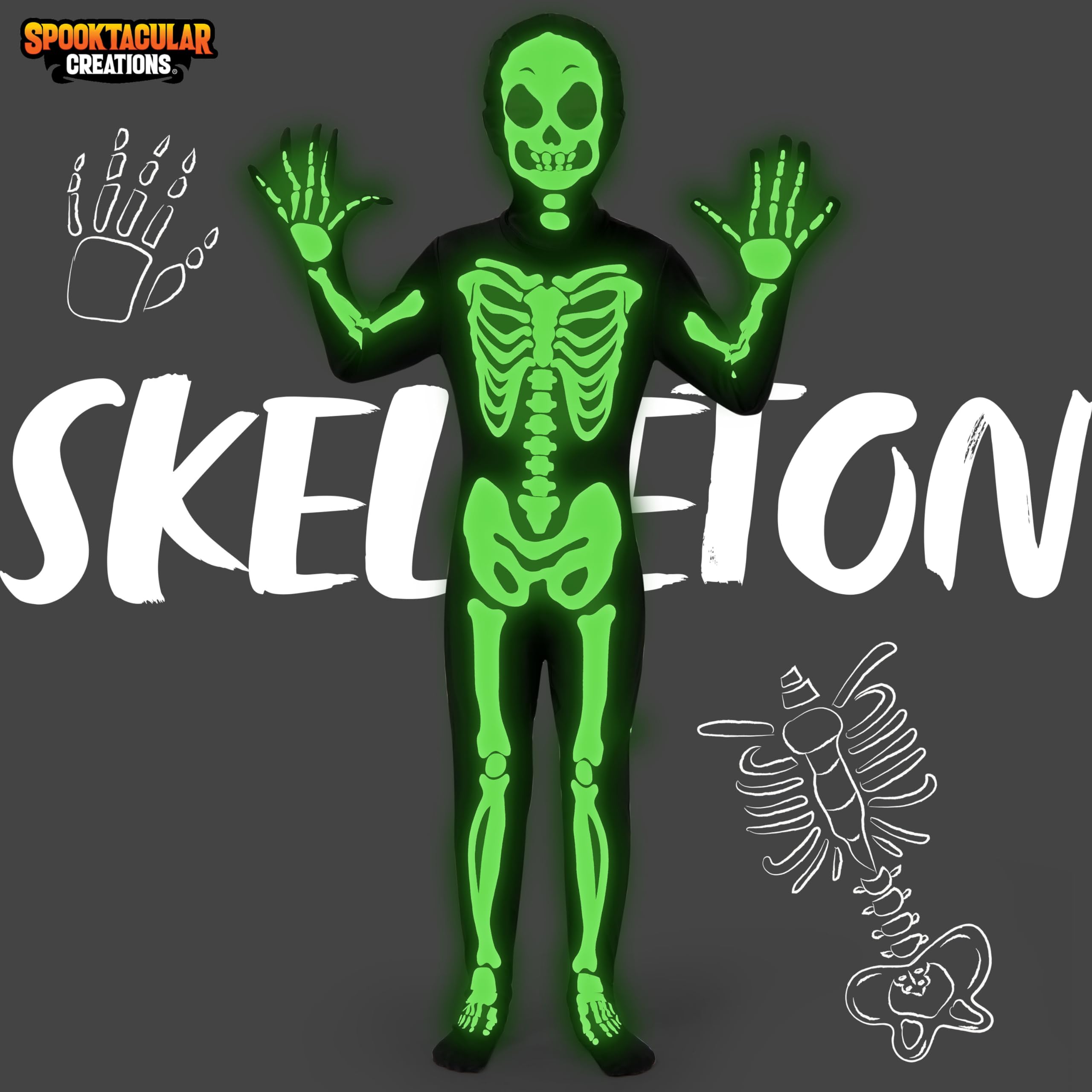 Spooktacular Creations Kids Halloween Skeleton Costume Glow In The Dar...