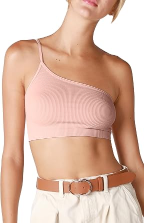 NIKIBIKI Women Seamless One Shoulder Ribbed Bralette, Made in U.S.A