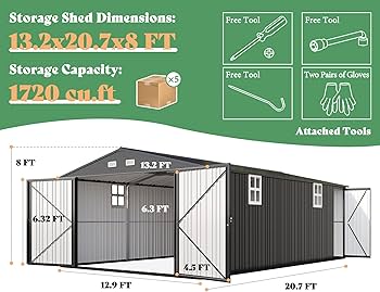 Jocisland 13.2x21x8 FT Outdoor Metal Garage Shed, Extra Large