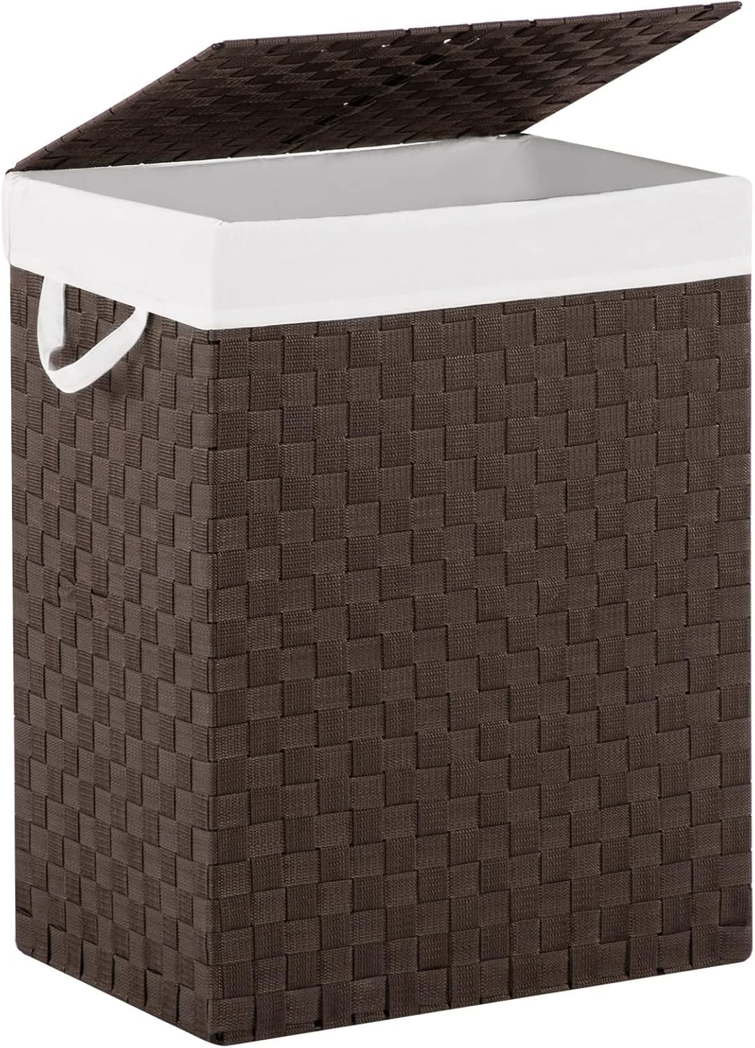 TECHMILLY Laundry Hamper with Lid, 90L Clothes Hamper with Removable Liner Bags, Handwoven Synthetic Rattan Laundry Basket for Clothes, Toys in Bathroom, Bedroom Natural（Brown）