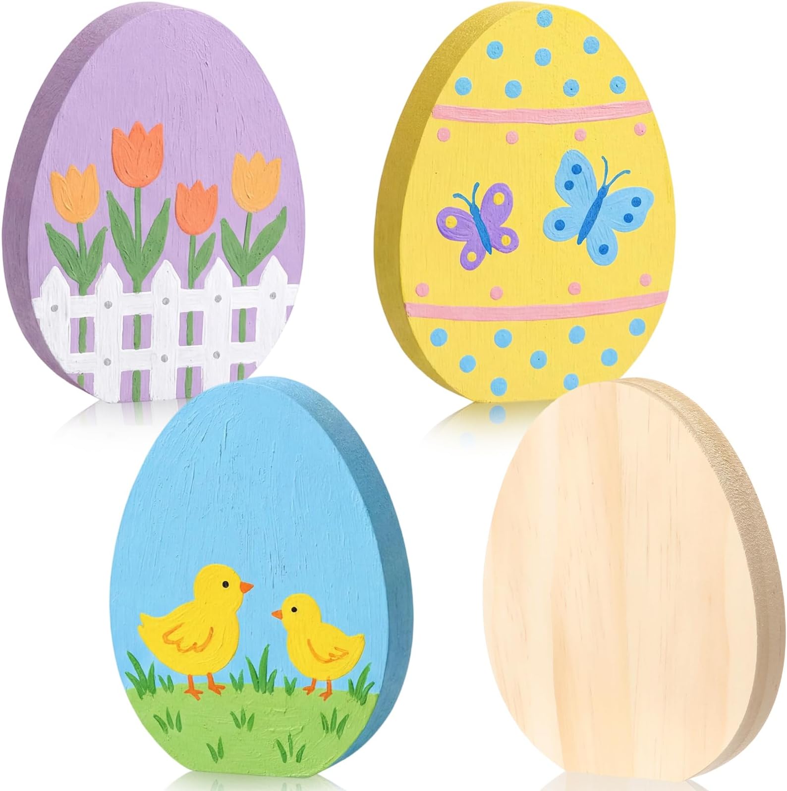 Novabright 4 Pcs Large Wooden Easter Egg Cutouts Unfinished Easter Egg Shaped Table Wooden Signs Craft Tags and Wood Slice Ornament for Spring Home Decor Classroom DIY Art Craft Party Supplies