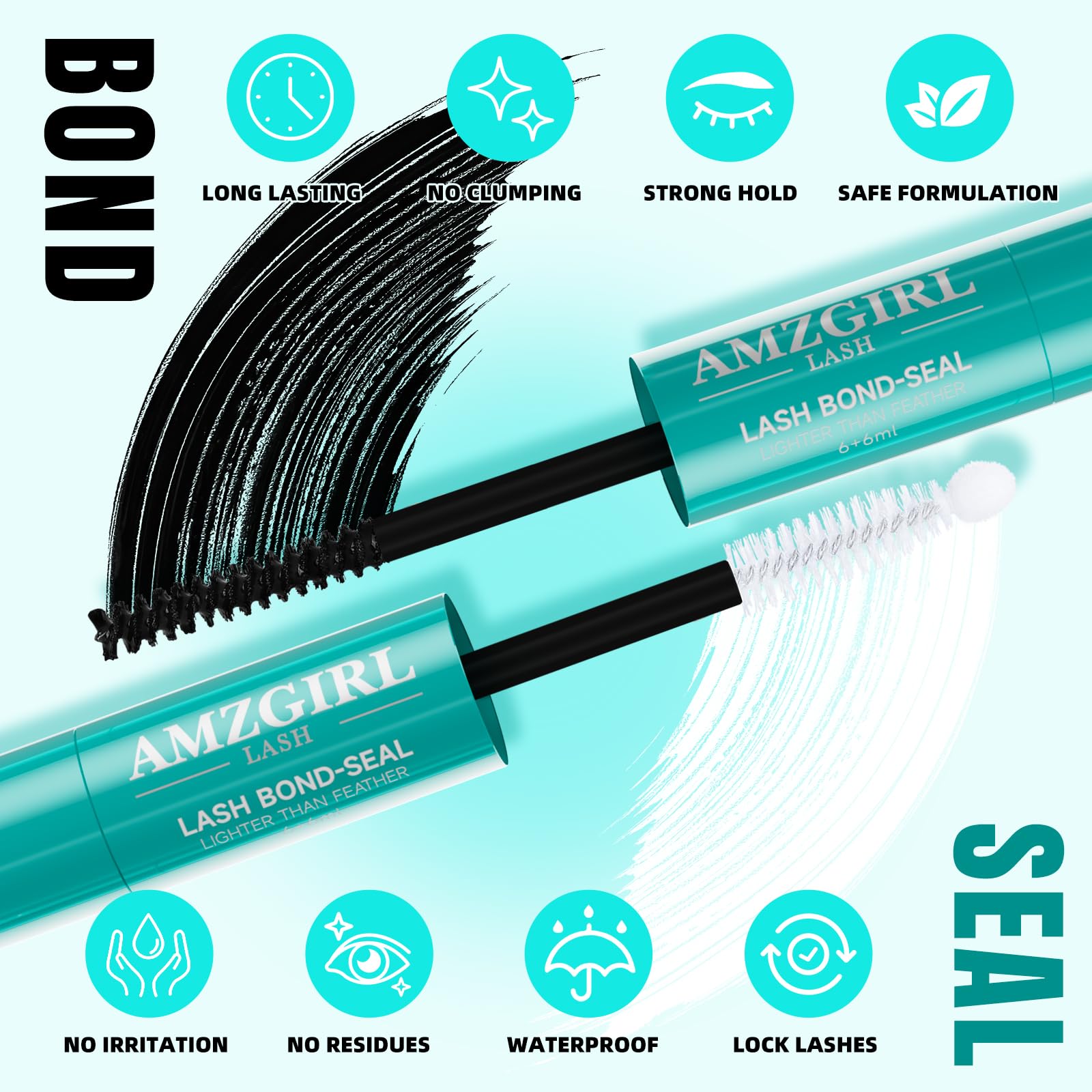 Colle pour grappes de cils Lash Bond et Seal Maison des grappes de cils Bâton de mascara Colle 12ml Longue durée 72 heures Colle noire pour grappes de cils + Scellant pour cils 2 en 1 AMZGlRL (12ml)