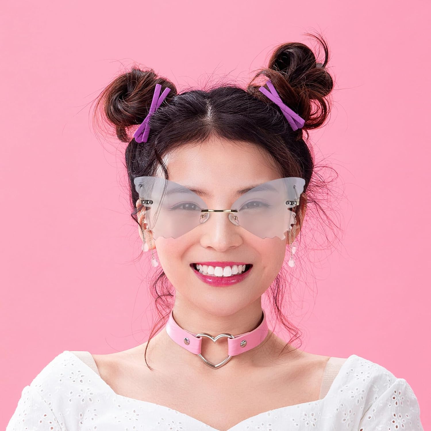 VALICLUD Butterfly Frame Sunglasses for Women Gold Frame Blue and Pink Lenses Fashion Eyewear Outdoor Party Accessories Novelty Photo Glasses