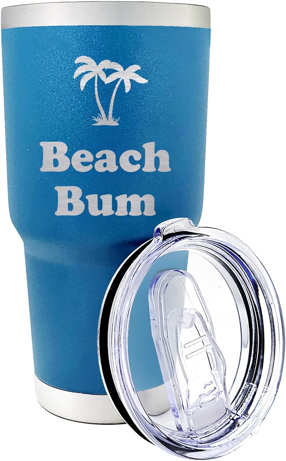 Palm City Products 30 oz Beach Bum Tumbler – Ocean Blue Stainless Steel Coastal Tumbler Cup – Engraved Insulated Travel Mug for Beach Lovers, Surfers, Summer Road Trips & Gifts