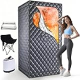 Portable Sauna for Home, Upgraded Personal Steam Sauna Box with 3L 1300W Steamer, Folding Chair, Extra Large Size Foldable Home Sauna 3’X 3’X 5.9’, Full Body Sauna Tent for Relaxation Spa, Gray