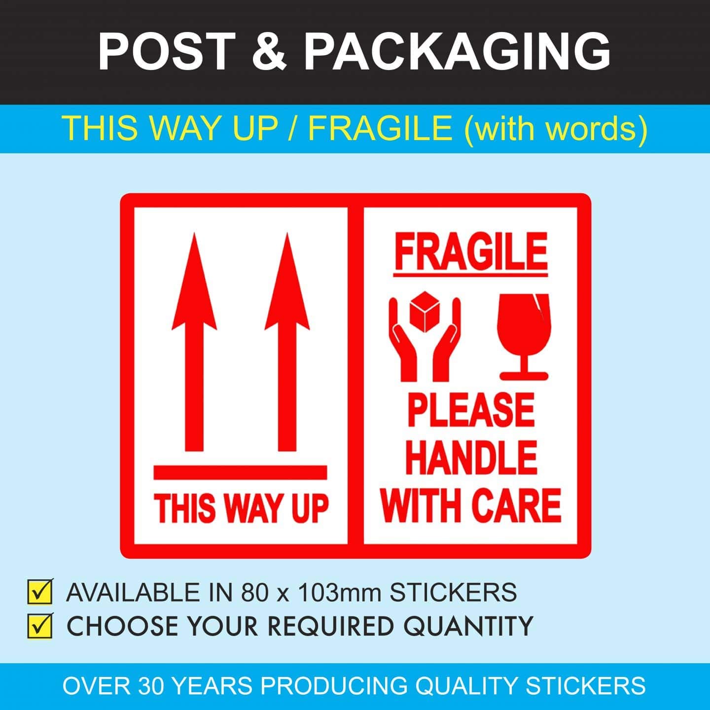 This Way Up/Fragile Packaging Stickers (with Words), 1000