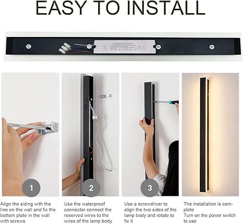 Miniatura 7 de Luces de pared modernas para exteriores de 39 pulgadas, 3000K-6000K, aplique de pared para exteriores regulable con control remoto, IP65