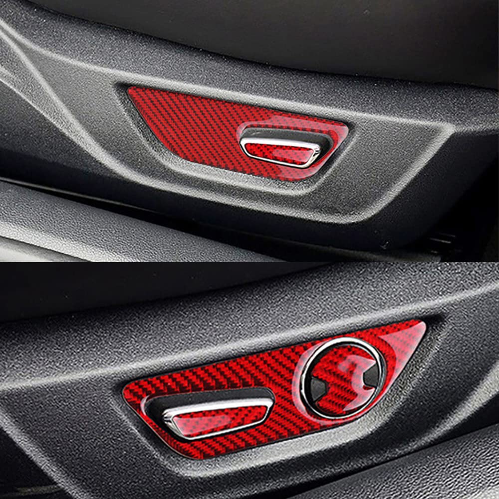 YOFAMO Carbon Fiber Seat Adjustment Sticker Decals Interior Trim Accessories for Ford Mustang 2015 2016 2017 2018 2019 2020 2021 2022(5PCS Red)