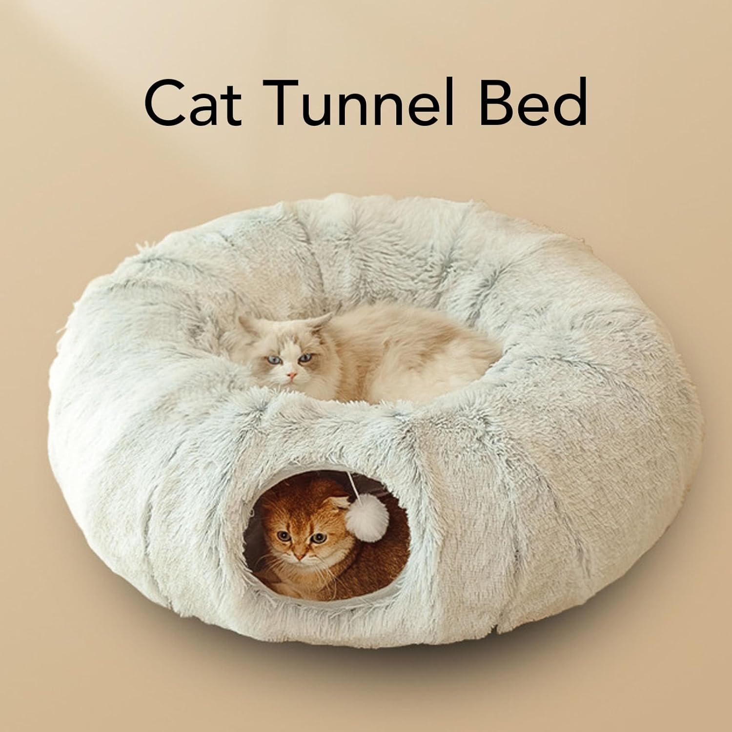 Dioche Donut Tunnel Cat Cat Tunnel Bed Soft Plush Washable Multifunctional Folding Round Pet Tube Toy for Indoor Cats & Kittens