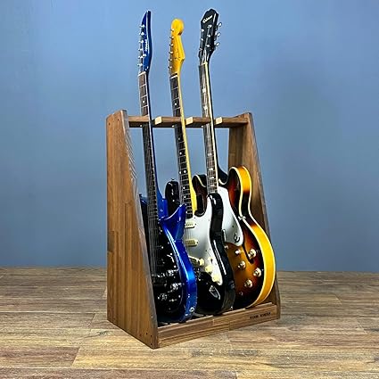 Amazon Woodworks 日本製 ギタースタンド エレキギター ベース用 3本掛 カラー ブラウン スタンド ハンガー ラック 楽器 音響機器