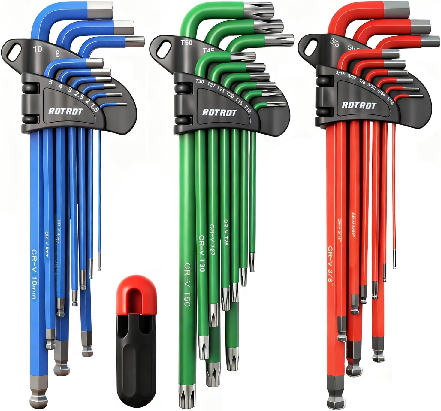 28-Piece Hex Key Allen Wrench Set, SAE & Metric Star Long Arm Ball End Hex Key Set with Bonus Torque Handle, Industrial Grade Allen Wrench Set