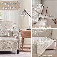 Vista 5 de Quilted Beige Sofa Slipcovers with Pockets, Anti-Slip Medallion Couch Covers for 3 Cushion Sofa, Couch Cover for Dogs Cats Water-Repellent Machine
