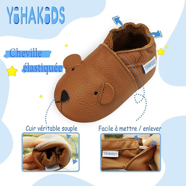 YIHAKIDS Chaussures Bébé Filles Garçons Cuir Souple Bébé Enfant Chaussons Cuir Doux Chaussures Fille Garçon Premiers Pas 0-6 Mois - 2Ans - 4
