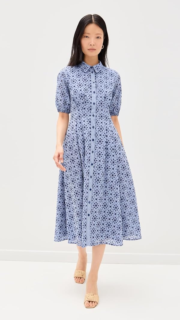Shoshanna Women's Martselo Embroidered Chambray Trenton Dress, Cerulean/Navy, 8 by Shoshanna - Used condition - Image 5