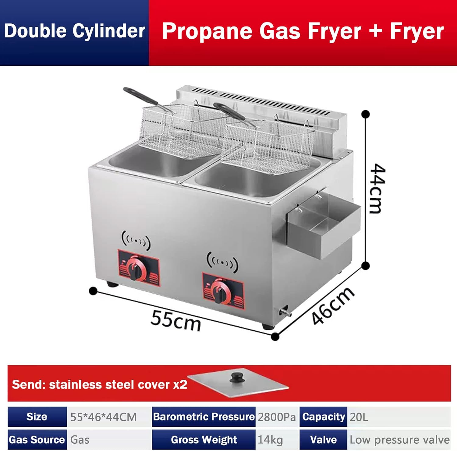 Professional Gas Fryer, Commercial Countertop Restaurant Stainless Steel Deep Fryer, Chicken Chips Fryer with Basket for Commercial Restaurant Countertop Family Cooking Deep Fryer,Style2