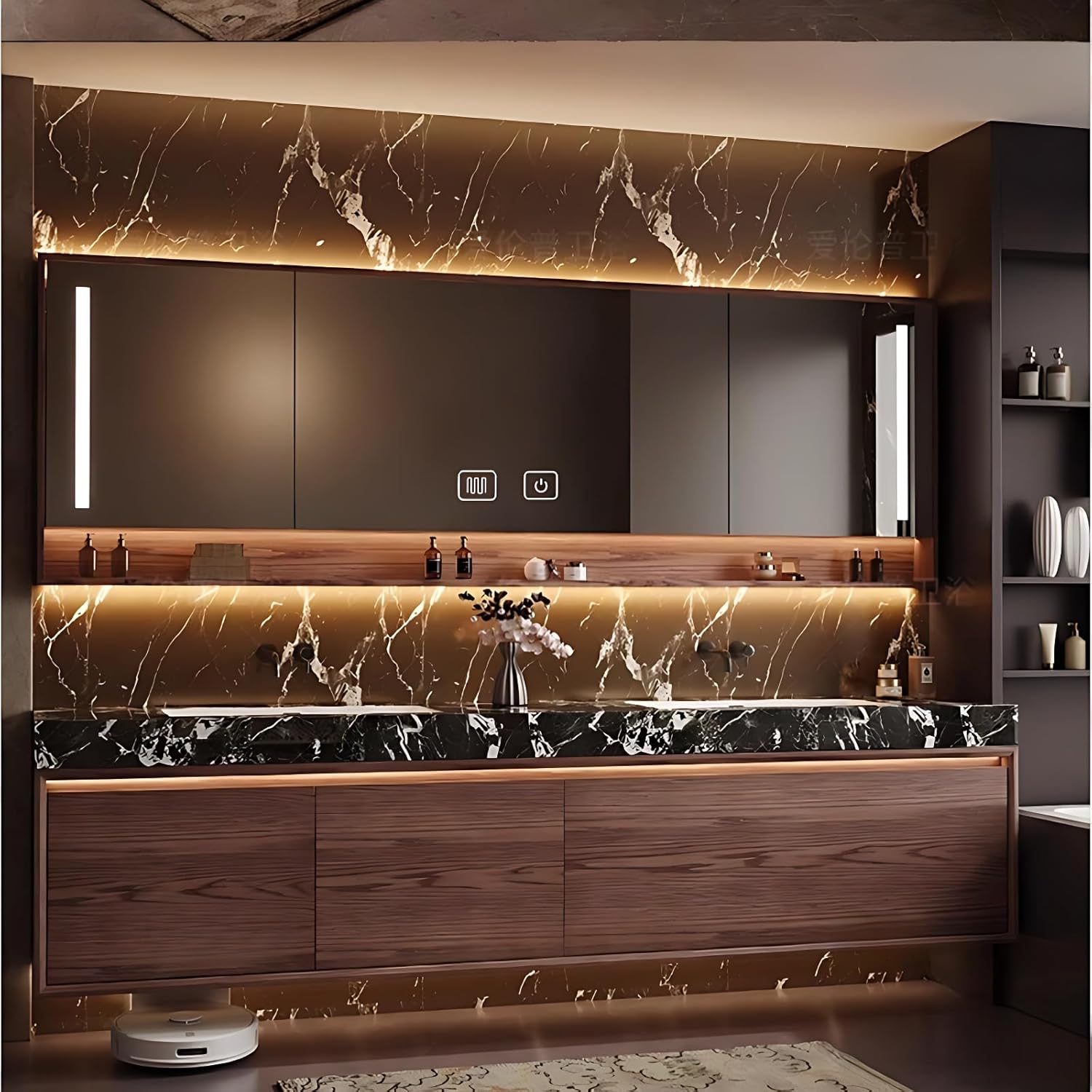 Bathroom Vanity with Sink - Luxury Double Sink Bathroom Vanities, Floating Vanity with Smart Defog Mirror, Multi-Layer Thick Solid Wood Material - Complete Accessories (White, 76")