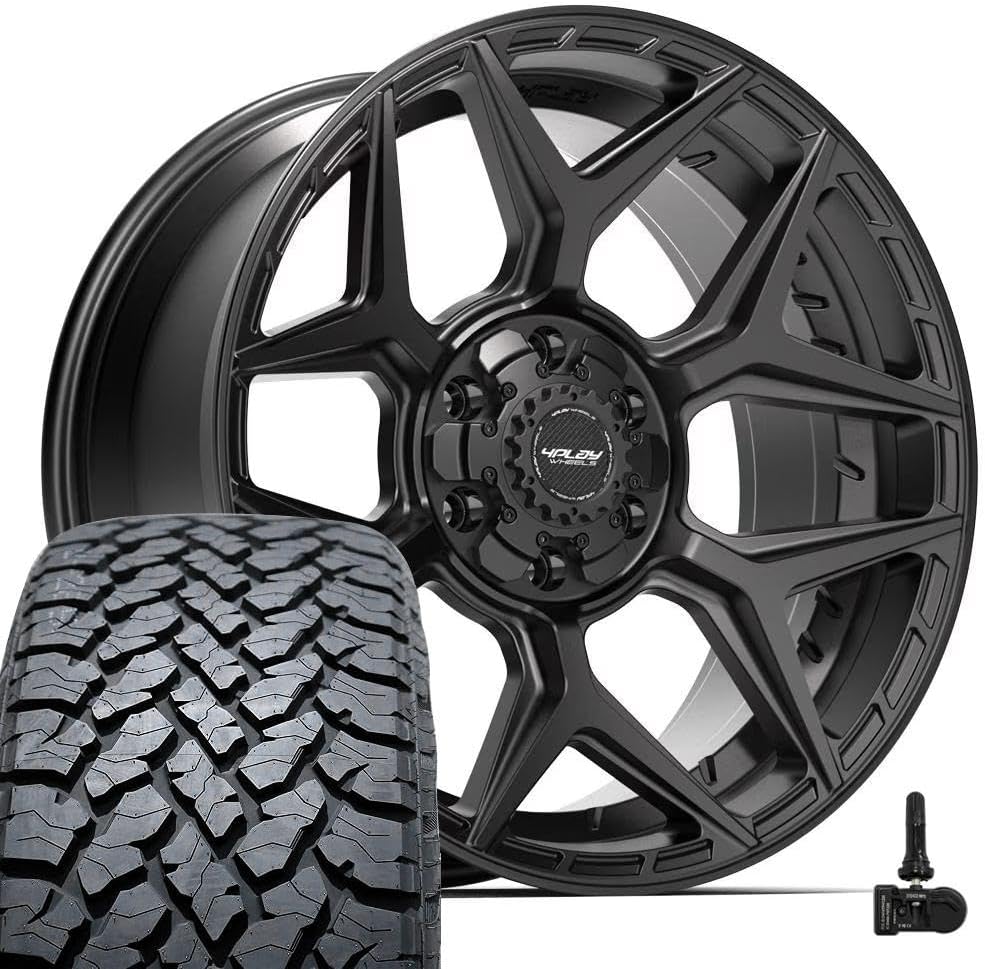 4PLAY Wheels 4P06 20 Inch Rims and Tires Fit 6x135 & 6x139.7 20x9 Satin Black - TS-37 AT 275/55-20 (Set of 4)