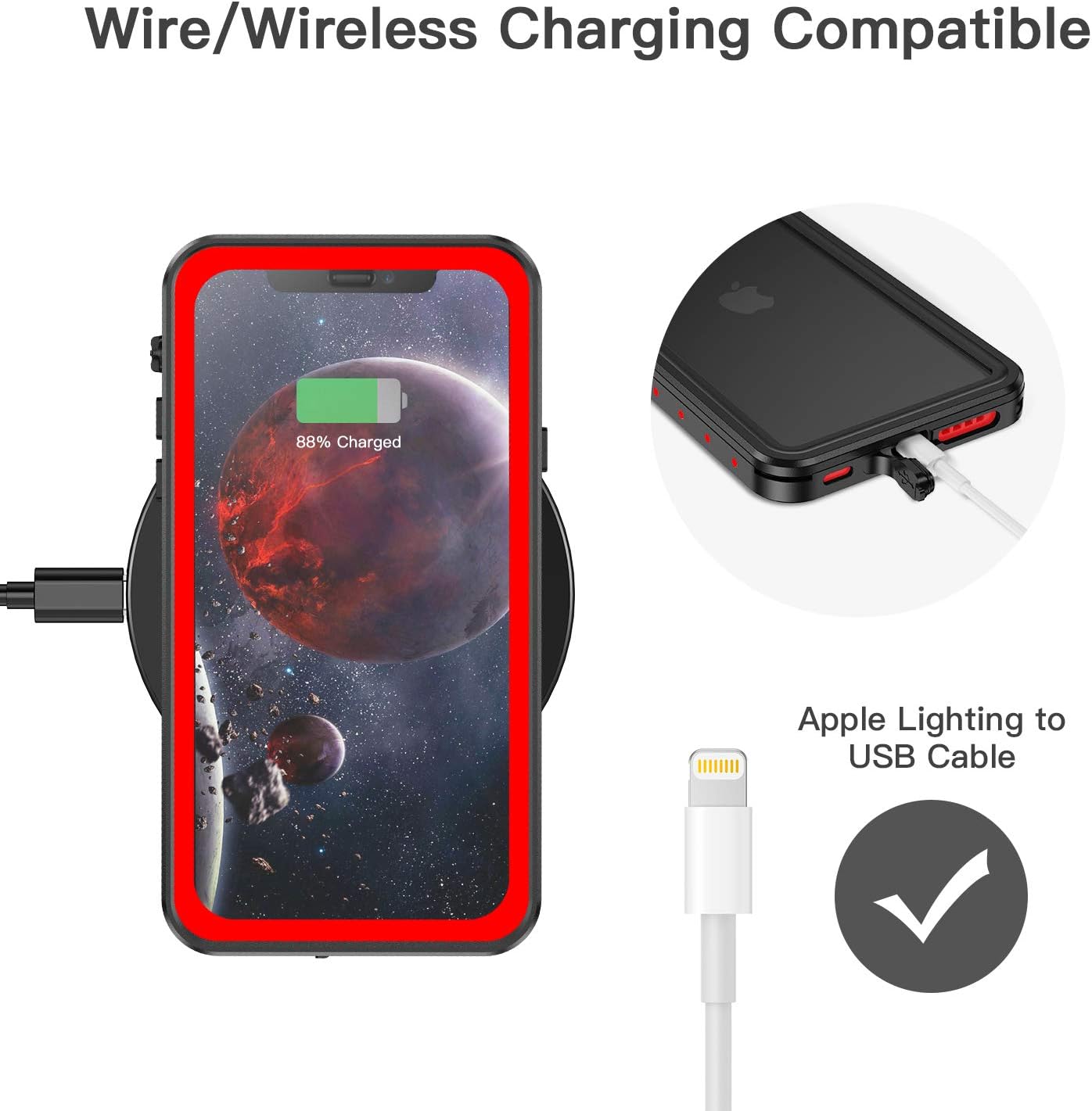 Fansteck iPhone 11 Waterproof Case, (6.1 inch) IP68 Full-Body Protective Case with Built-in Screen Protector, Snowproof/Dirtproof/Shockproof Case, High Sensitive Screen Touch (Red/Black)