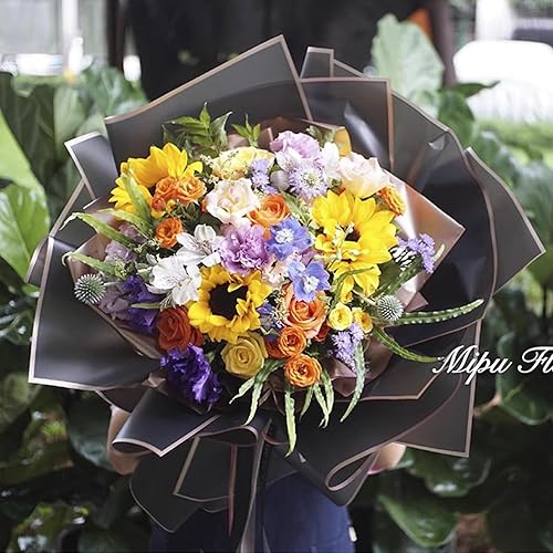 Miniatura 6 de FWSA WRAPS Papel de regalo de flores negras, papel de regalo floral con 12 mariposas 3D, 20 hojas de borde dorado, impermeable, ramo de flores,