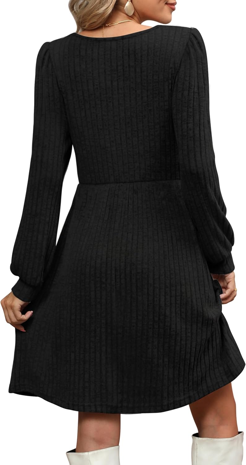 OFEEFAN Funeral Square Neck Dress for Women Black Elastic Waist Dresses for Women L - Image 4