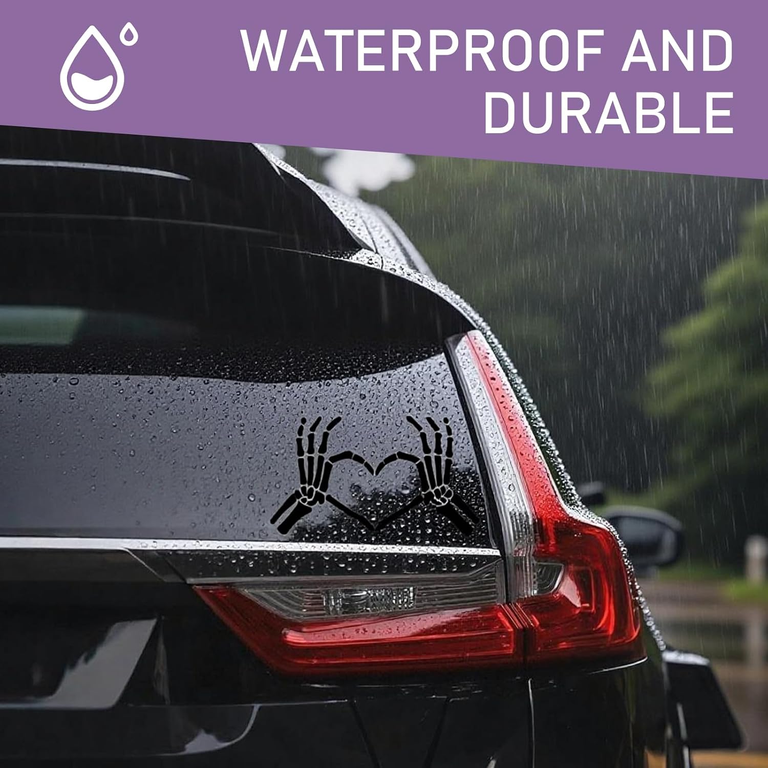 Skull Heart Shaped Hand Sticker, Cool Skeleton Hands Decals for Halloween Decoration, Self-Adhesive Skeleton Decal for Car Rear Window Glass, Bumper, Funny Halloween Car Decor (Black) image 5