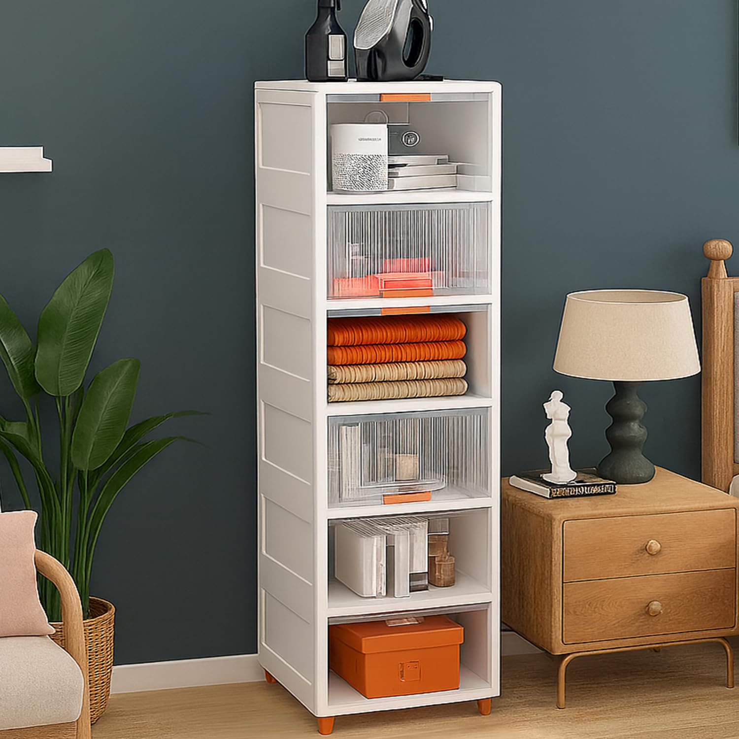 HOMIFLY 6 Tier Foldable Plastic Kitchen Cupboard/Cloth Rack for Storage/Versatile and Sturdy Wardrobe for Clothes/Storage Organizer/Closet for Bedroom/Living Room/Laundry Room/Study(Transparent)