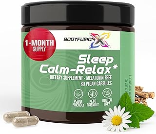 BodyFusionX Sleep Calm-Relax with KSM-66® Ashwagandha & L-Theanine – Natural Sleep Support Supplement, Stress Relief & Post-Workout Recovery – Melatonin-Free, Non-Habit Forming, Vegan Capsules