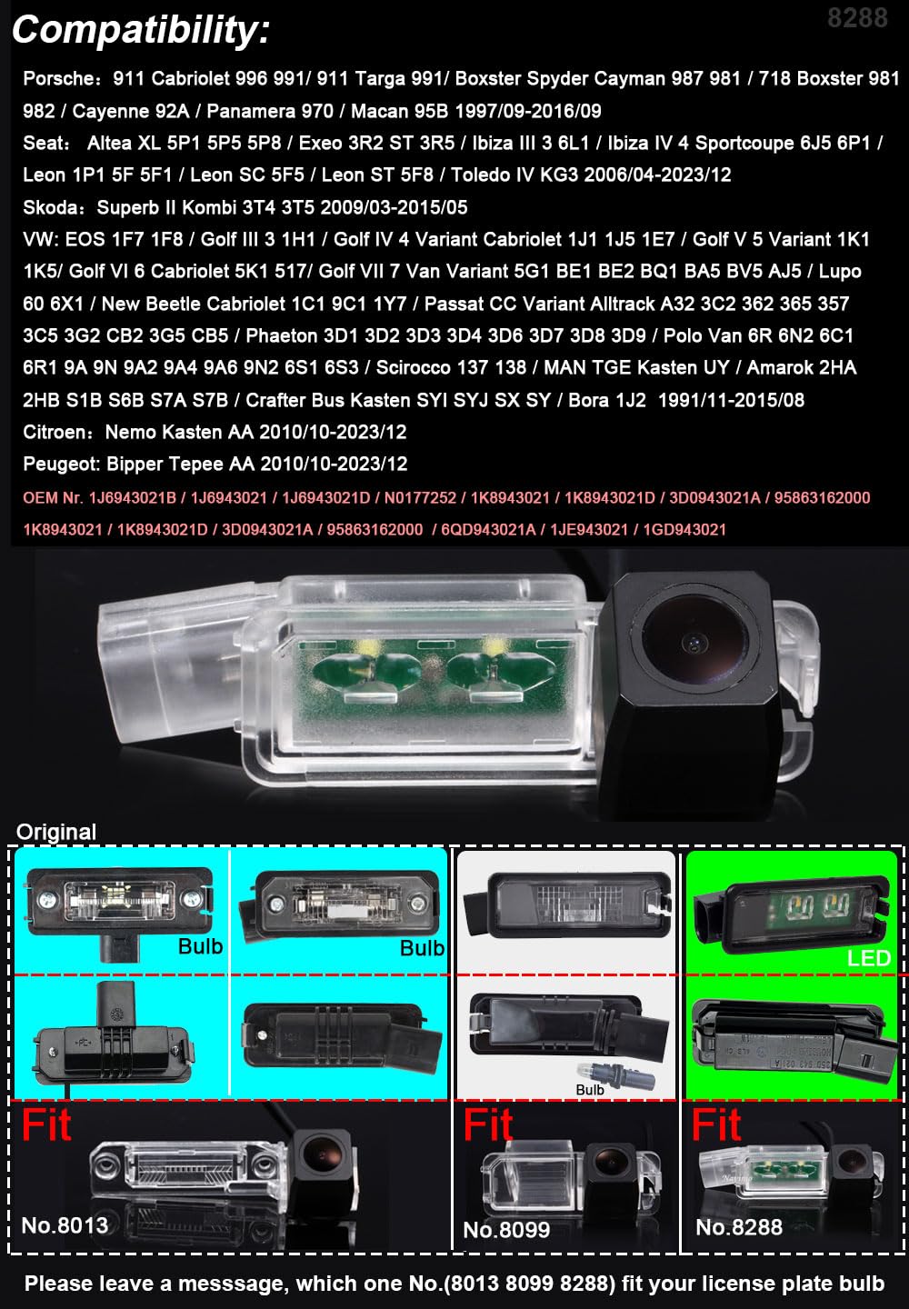 Cámara de visión trasera integrada en la iluminación de la matrícula, visión nocturna y resistente al agua, ayuda de aparcamiento para VW Golf 5/Golf 7/Passat CC/Scirocco/Seat Leon