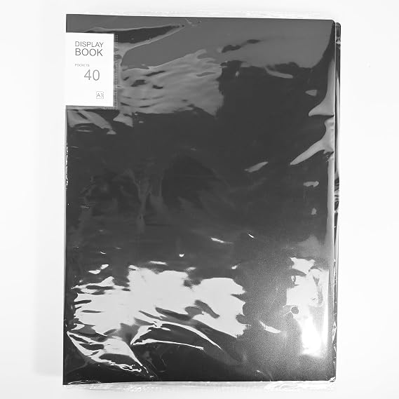A3 Display Book Folder 40 Pockets Presentation with Clear Plastic Sleeves, Sleeves Art Storage for Painting Artwork Portfolio - Black (43.5x31.5x2.8 cm)