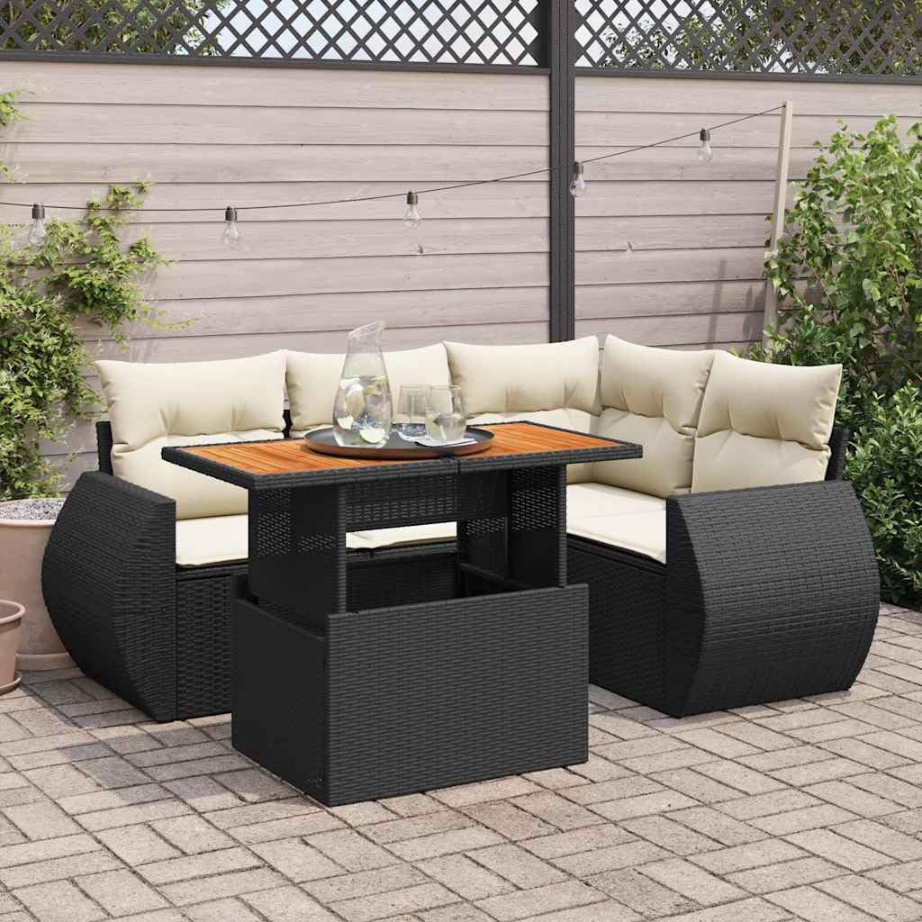 Outdoor Patio Sectional Sofa Couch Garden Sofa Set Black PE Rattan 6 Seater Outdoor Sofa Set