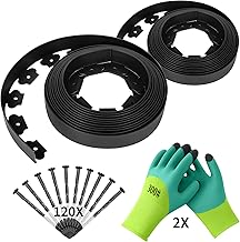 Forever Speed Flexible Plastic Lawn Edging 20 m x 5 cm (L x H) [120 Ground Anchors + 2 Pairs of Gloves] Flower Bed Edging Flower Bed Border - Black