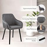 Dining Room Chairs with Armrests Set of 6 Velvet Dining Room Chairs Upholstered Chair Kitchen Chair Living Room Chair with Wooden Legs and Backrest, Dark Grey - 4