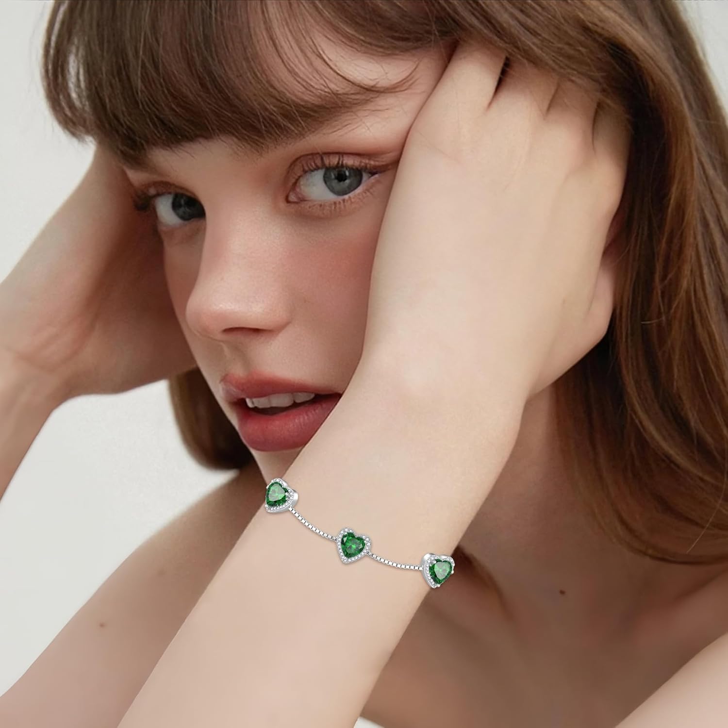 Love Heart Bracelet 925 Sterling Silver Halo Heart Birthstone Bracelet Jewelry Gifts for Women - Image 2