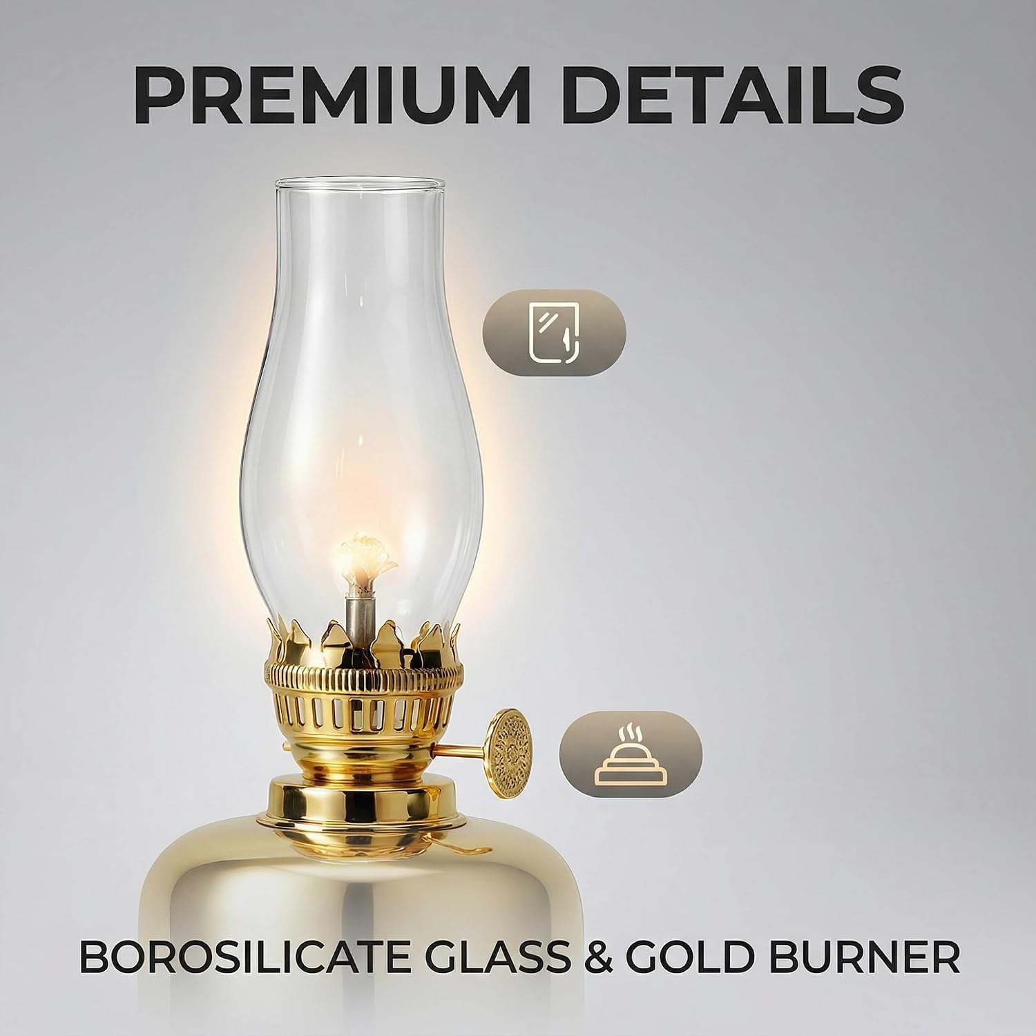 Vintage Kerosene Oil Lamp with Glass Chimney, Metal Hurricane Lantern for Indoor Use, Farmhouse Table Decor, Emergency Light for Power Outage Camping(Gold)