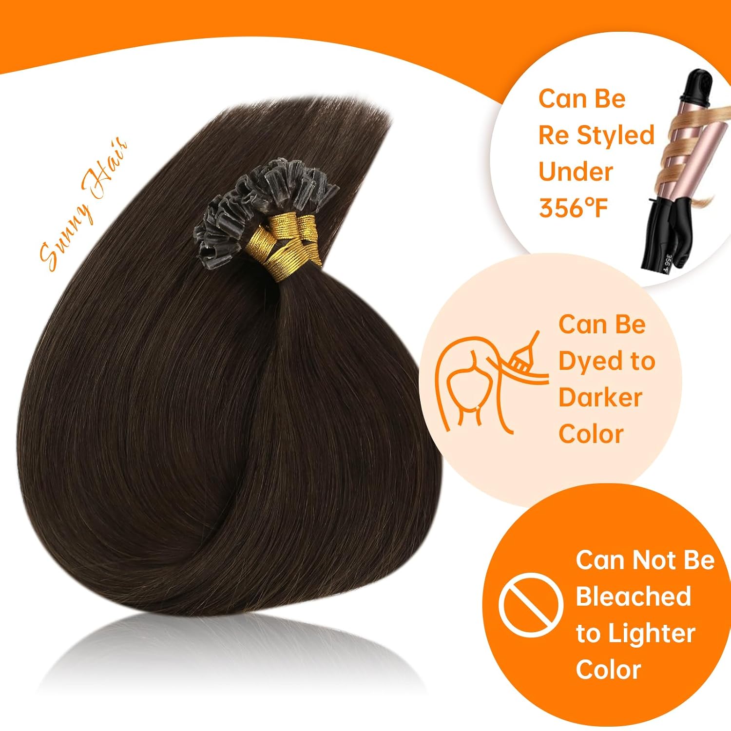  U Tip  Extensions Human  Medium Natural Brown 14 Inch thumbnail