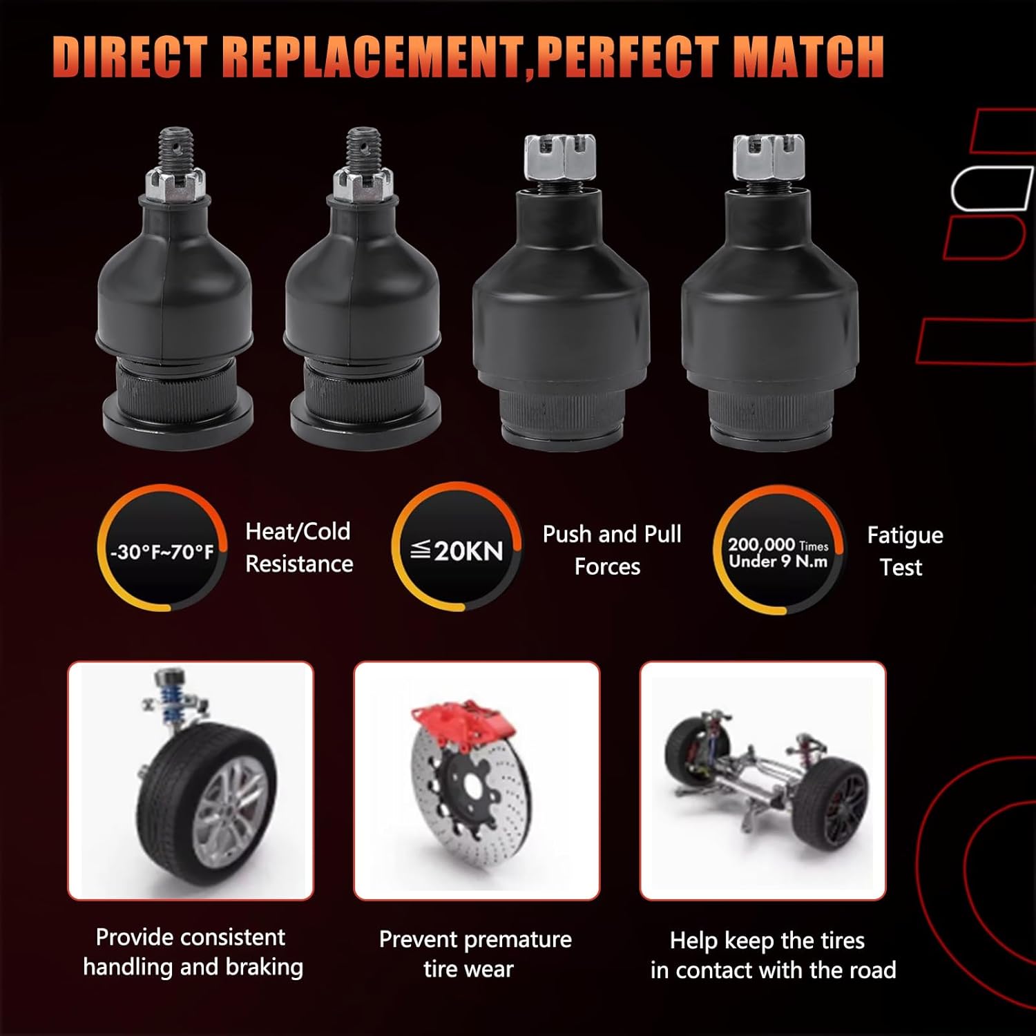 Front Upper & Lower Ball Joints Kit Compatible With Chevy GMC Cadillac Vehicle Tahoe Silverado Suburban Avalanche Express Sierra Savana Yukon XL Escalade 1999-2008 Replace# K6540 K6541 (4pcs)