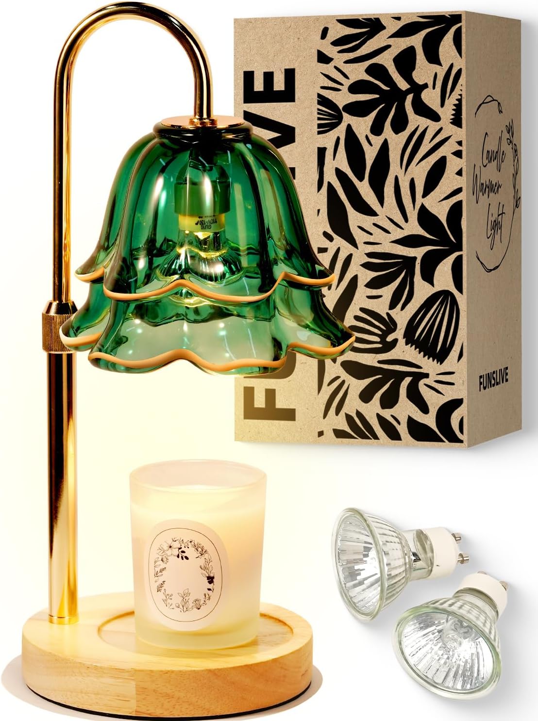 Flower Candle Warmer Lamp with Timer Dimmable Green, Adjustable Height Candle Warming Light, Wax Melt Warmer Candle Lamp for Jar Candles, Birthday Housewarming Gifts for Women Mom